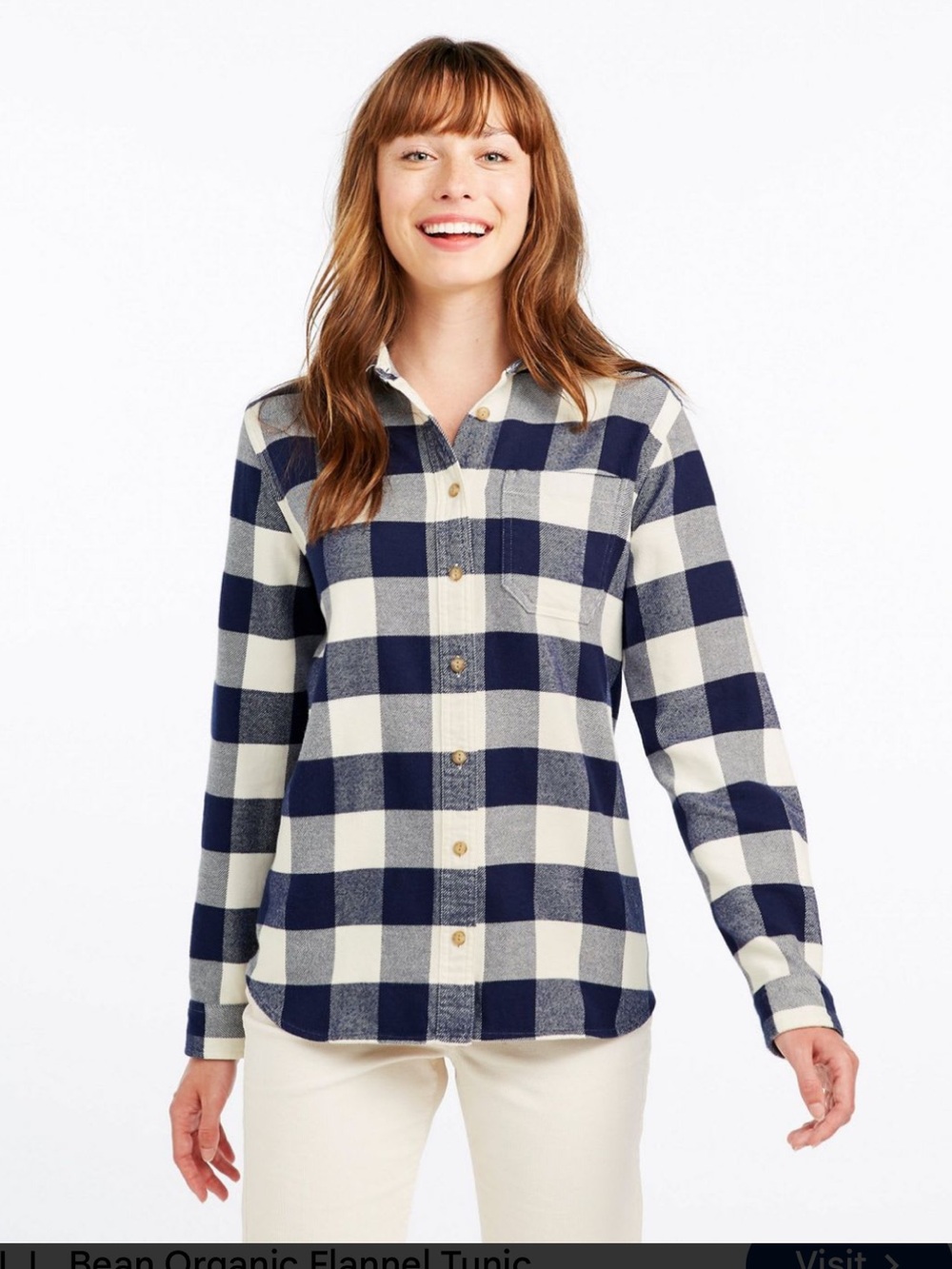 L.L. Bean Women’s Soft Brushed Flannel Shirt Navy/White Buffalo Check Size S EUC
